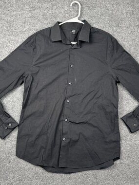 Express 1MX Shirt Mens Large Extra Slim Fit Black Long Sleeve Cotton Stretch